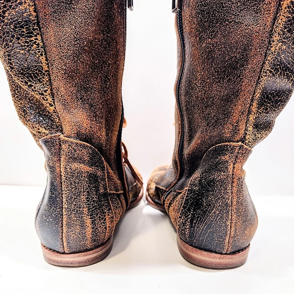 Sibyl Vane Knee High Riding Boots Distressed Leather Women 37 Equestrian Gaucho